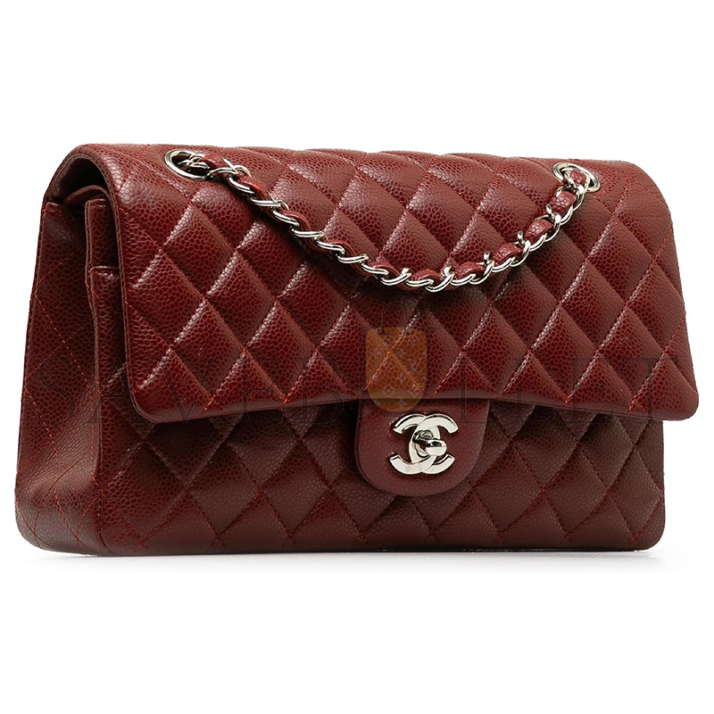 CHANEL MASTER RED MEDIUM CLASSIC CAVIAR DOUBLE FLAP DARK RED A01112 (25*15*6cm)